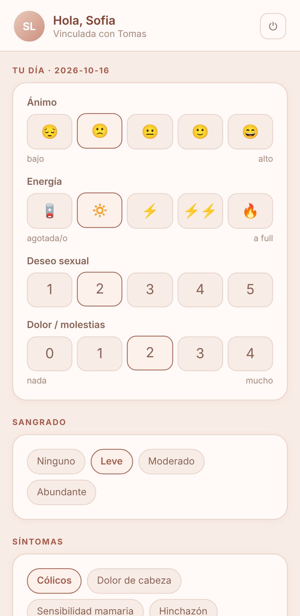 Pantalla de registro diario